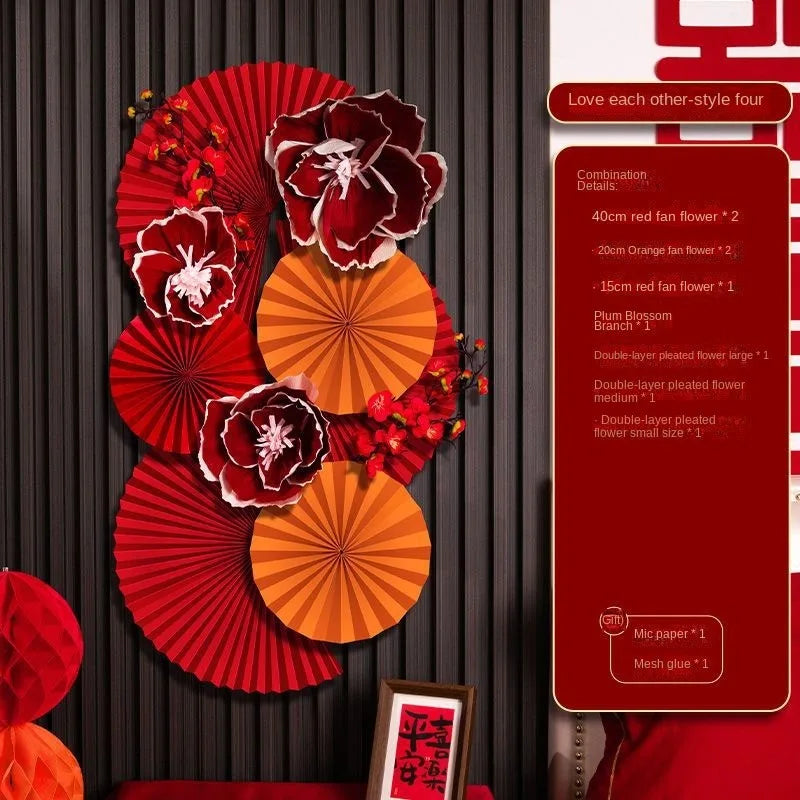 2025 Chinese New Year Wall Decoration Paper DIY Crafts Flower Backdrop Red Party Supplies Spring Festival Background Home Decor Peaceful Pleasures Health and Wellness I