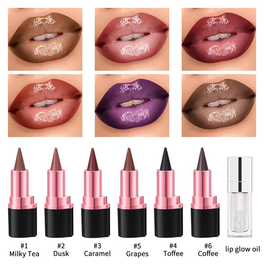 2-in-1 Lip Liner & Gloss Set – Long-Lasting Matte Lip Stain Lip Gloss & Liner Set Oasis Select