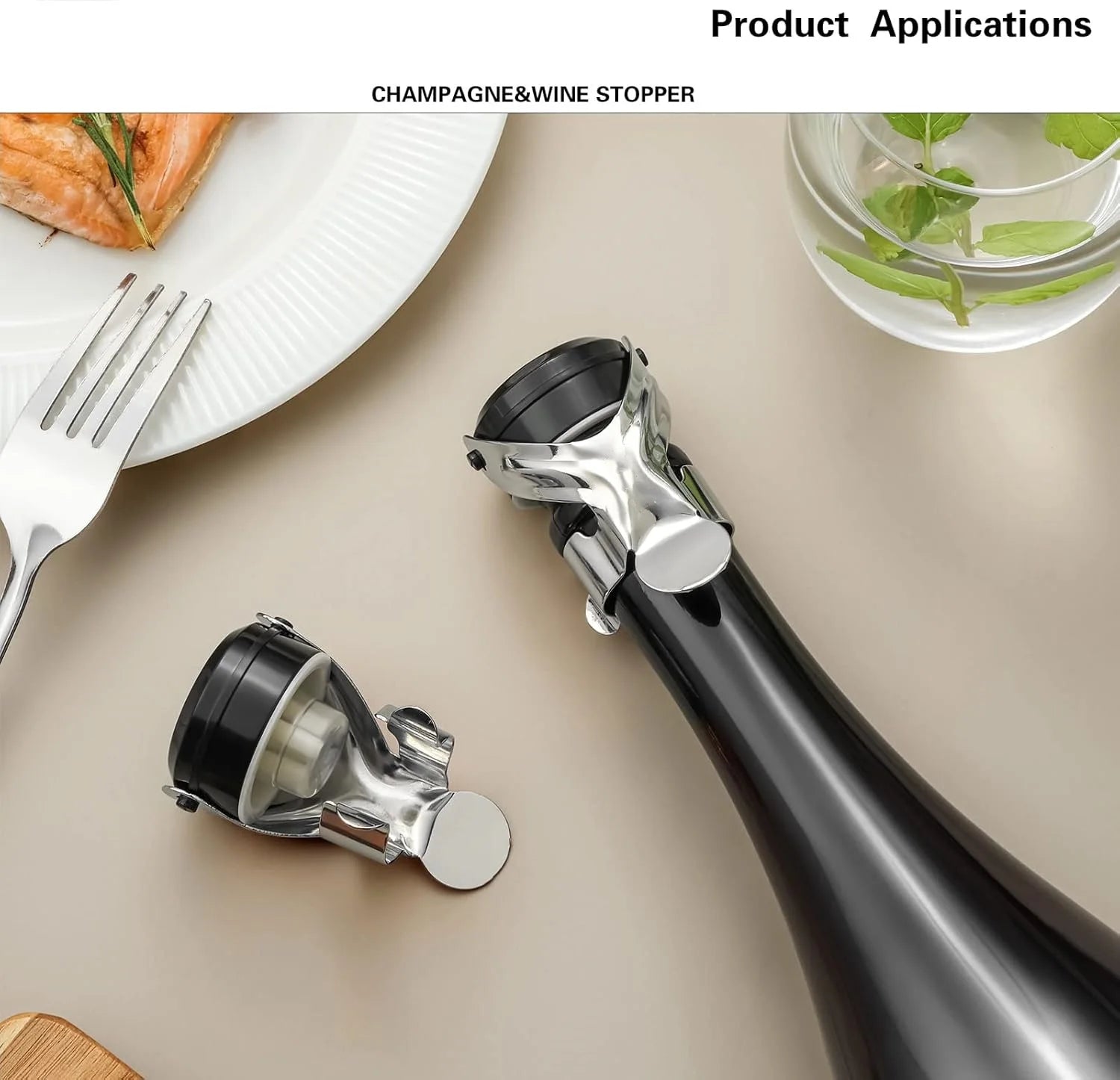 Champagne&Wine Bottle Stoppers Stainless Steel with Food Grade Silicone Leak Proof Keep Fresh Reusable Saver Prosecco Sparkling Peaceful Pleasures Health and Wellness