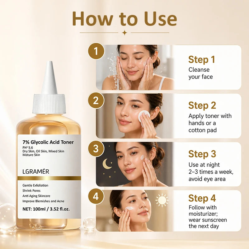 7% Glycolic Acid Exfoliating Toner,Exfoliating Facial Toner,Pore Minimizing Toner,Smooth Skin, Even Tone,Hydrating Formula 100ml Peaceful Pleasures Health and Wellness