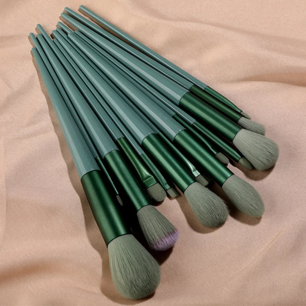 13Pcs Makeup Brush Set Make Up Concealer Brush Blush Powder Brush Eye Shadow Highlighter Foundation Brush Cosmetic Beauty Tools Peaceful Pleasures Health and Wellness C505-Green no bag