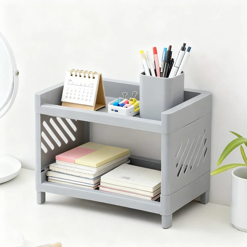 Double Layer Desk Organizer | Space-Saving PP Stationery Rack