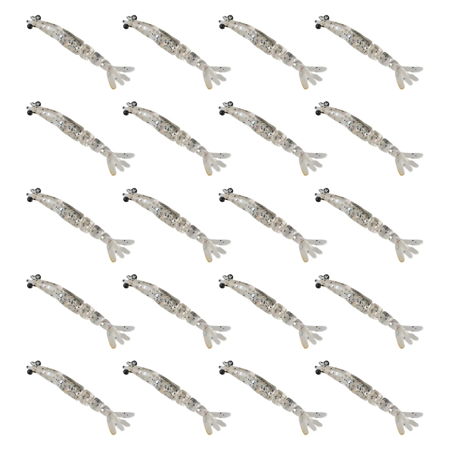 20Pcs Mini Shrimp Lure Multi-Segmented Soft Worm Shrimp Fishing Lure 3D Shrimps Artificial Baits For Saltwater & Freshwater Peaceful Pleasures Health and Wellness Transparent
