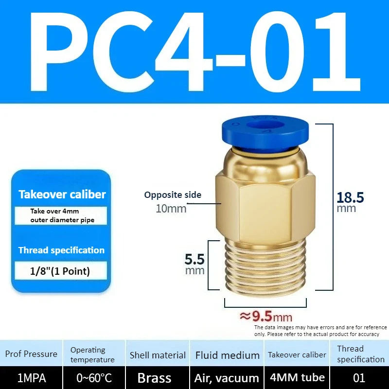Copper Pneumatic Quick Connect Fittings 1/8"–1/2" Thread
