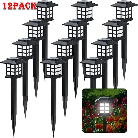 Solar LED Pathway Lights Outdoor IP65 Waterproof Garden Stake Solar Pathway Lights Oasis Select White light 12pcs