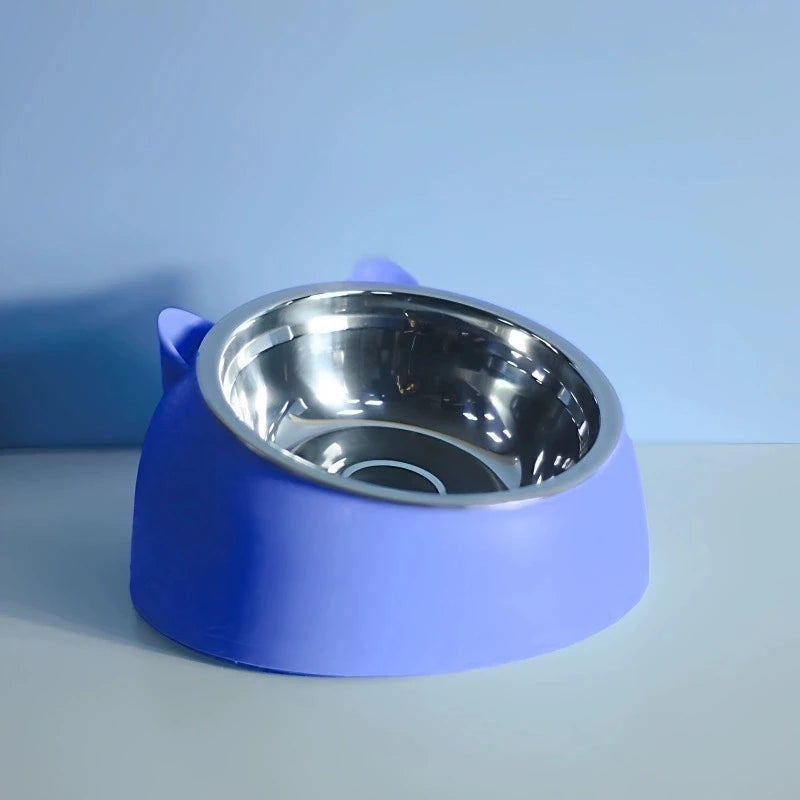 Tilted Stainless Steel Cat Bowl | 15° Anti-Choke Pet Feeder