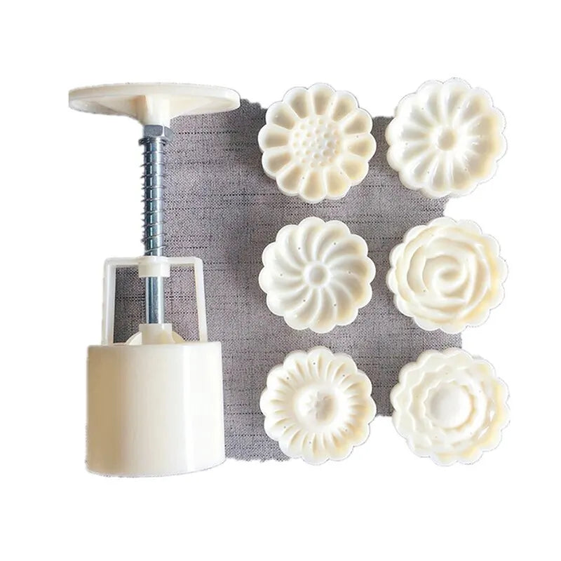 Mooncake Mold Mid-Autumn Festival Hand-Pressure Flower Moon Cake Mould DIY Hand Mooncake Pressure Fondant Decoration Tools Peaceful Pleasures Health and Wellness