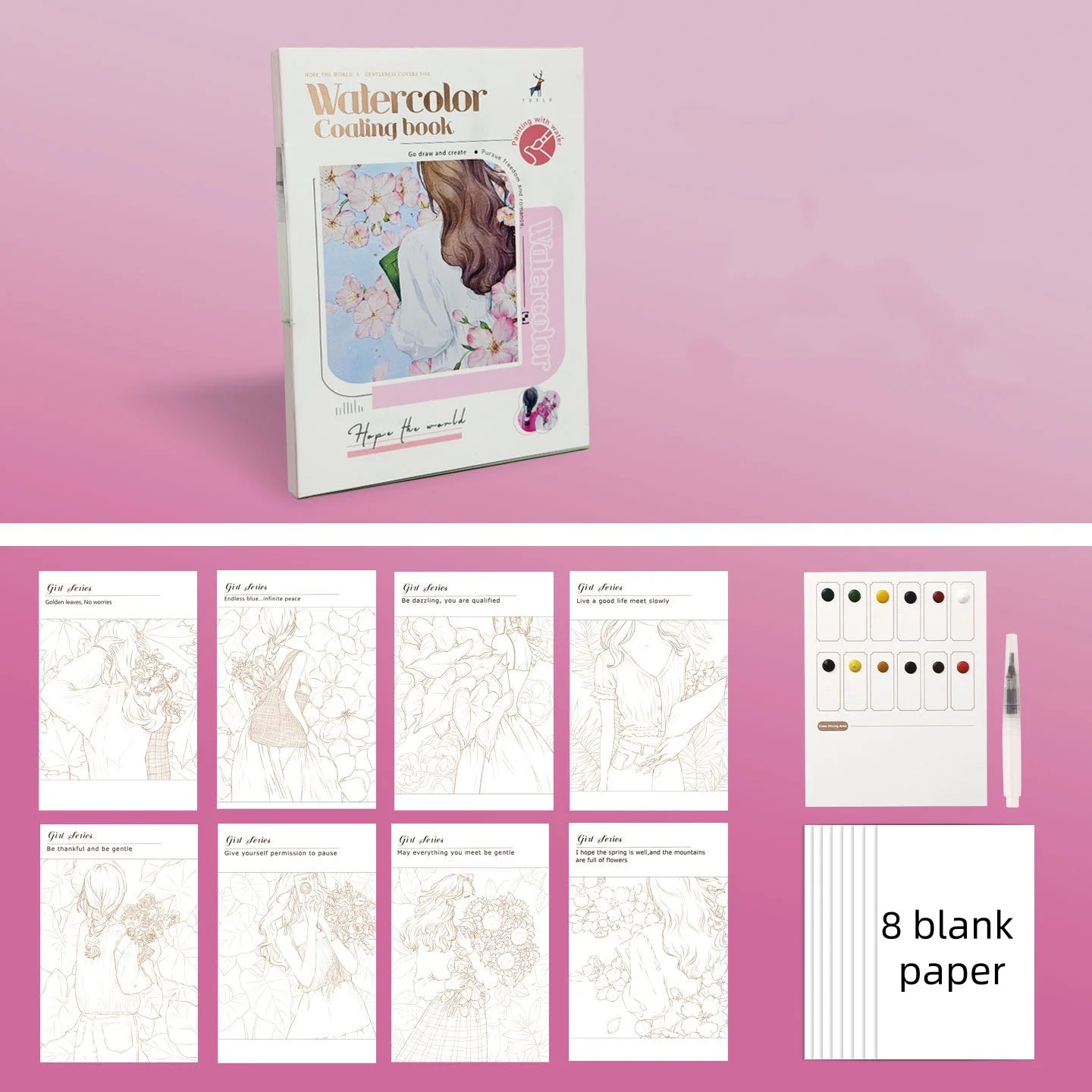 Bview Art Watercolor Coloring Book Adults Tri-fold Design Built-in
