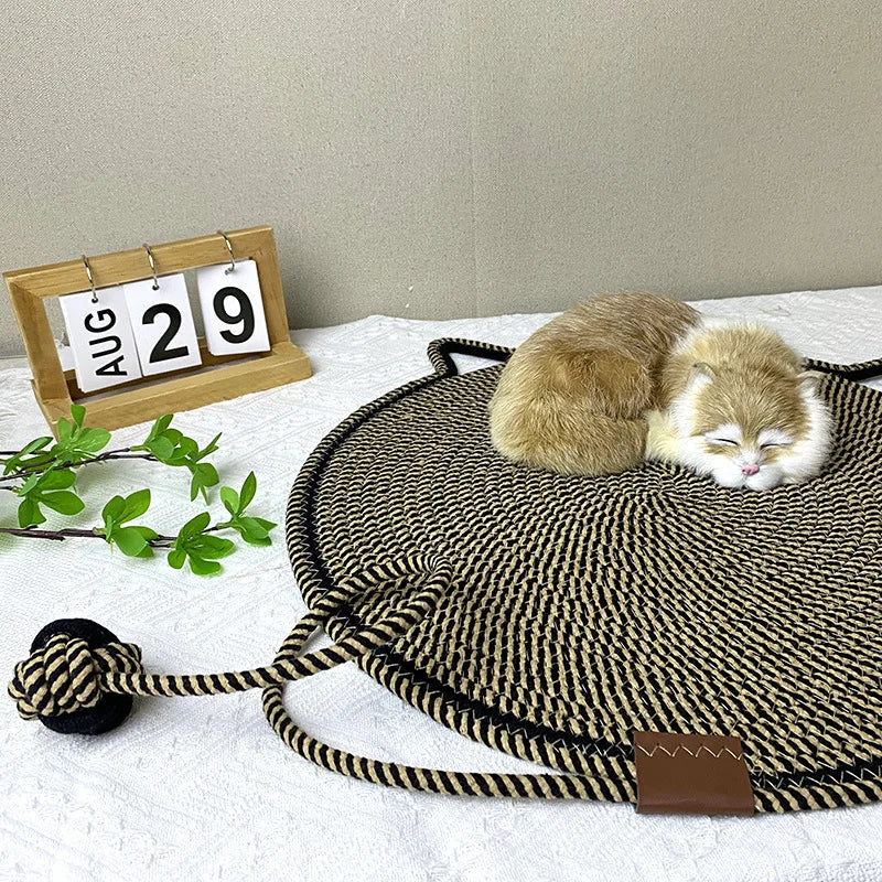 Cotton Rope Woven Cat Scratching Mat and Toy Ball Combo Cat Sleeping Pad Scratch-Resistant Wear-Resistant Washable Pet Mat Peaceful Pleasures Health and Wellness 01 42cm