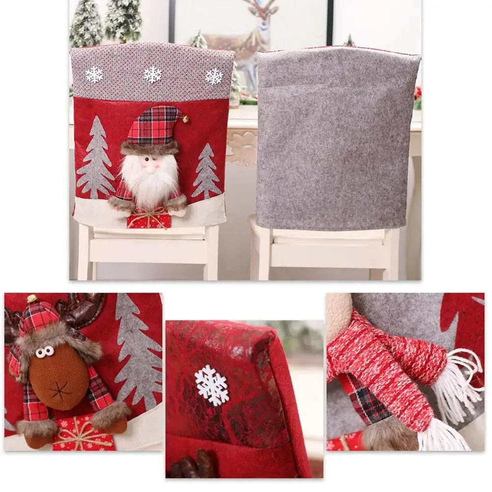 Christmas Chair Covers Set – Santa, Snowman & Reindeer 3 Pack