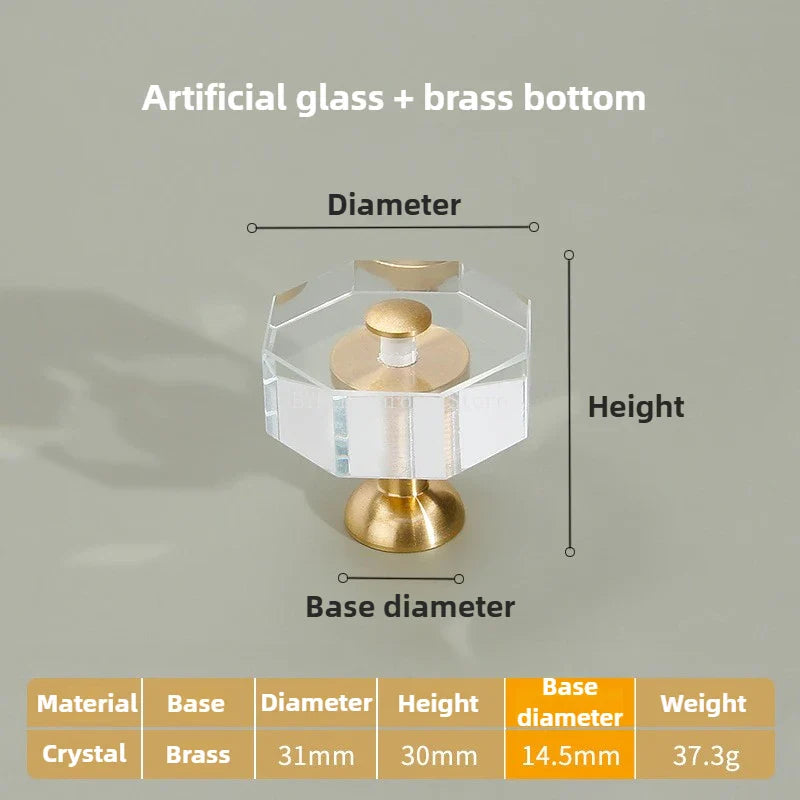 Solid Brass Crystal Glass Cabinet Pull Handle & Drawer Knob