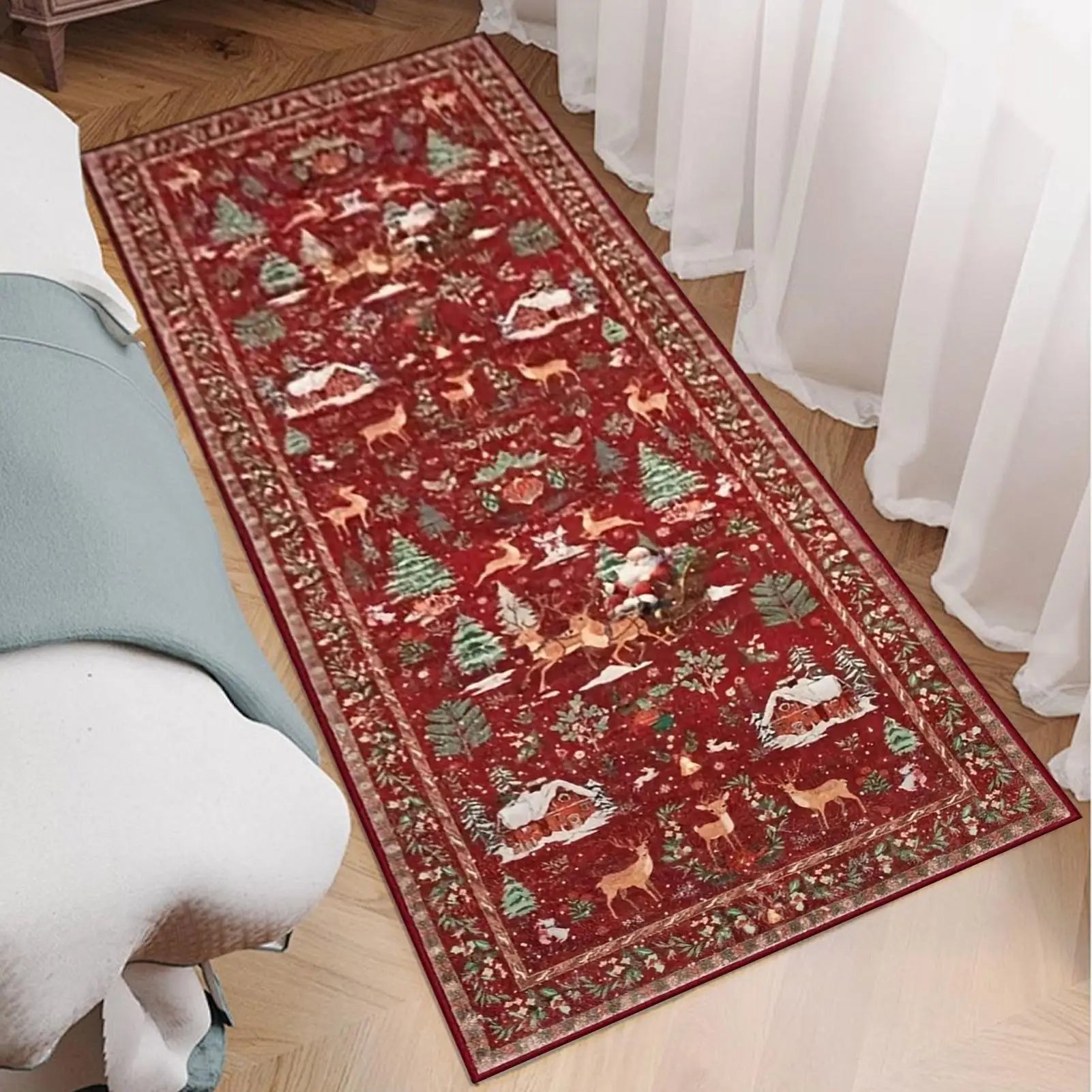 Christmas Carpet Non-Slip Washable Winter Holiday Floor Mat Christmas Bathroom Runner Rug For Indoor Bedroom Living Room Peaceful Pleasures Health and Wellness