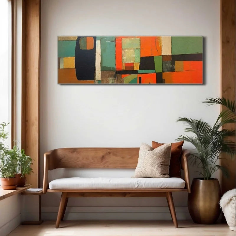 Unframed Mid Century Modern Panoramic Modern Canvas Poster Painting Print Wide Wall Art Geometric Horizontal Wall Art Decor Peaceful Pleasures Health and Wellness