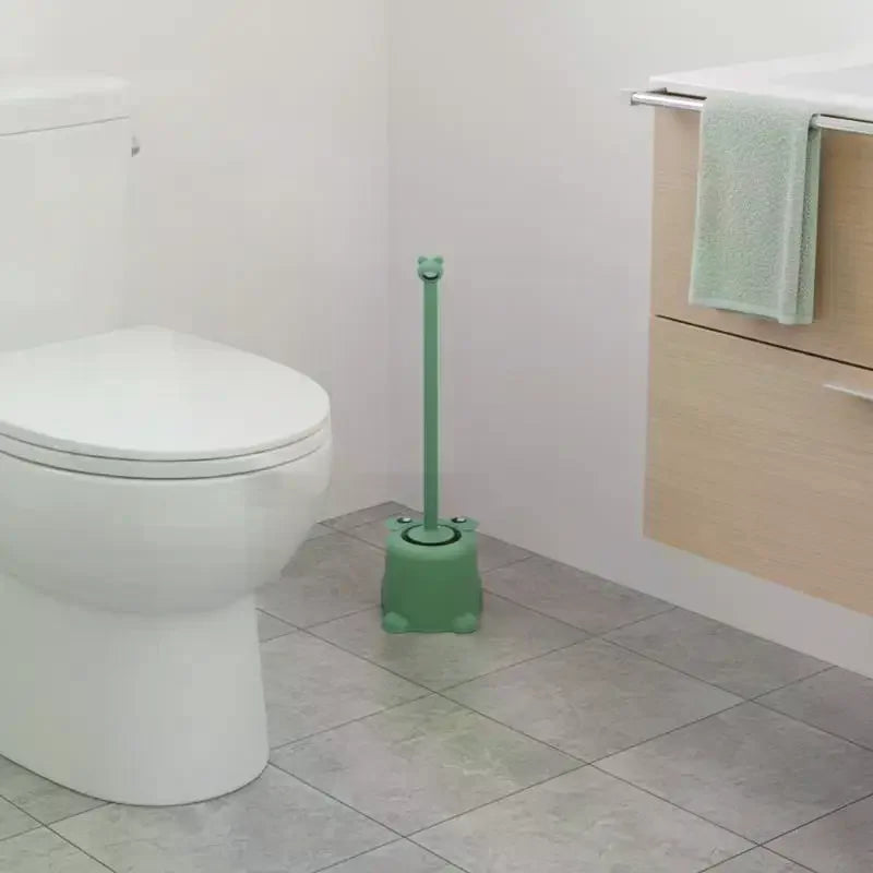Cartoon Frog Toilet Brush with Base | Long Handle No-Drill