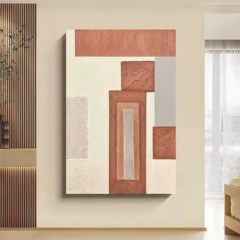 Modern Abstract Handmade Oil Painting, Abstract Geometry, Living Room Decoration, Corridor, Sofa Background, Hanging Painting Peaceful Pleasures Health and Wellness