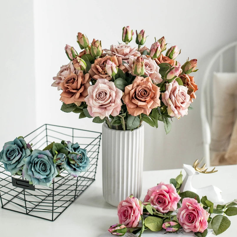 Artificial Silk Rose Bouquet | Wedding & Home Décor – 1/5 Pcs