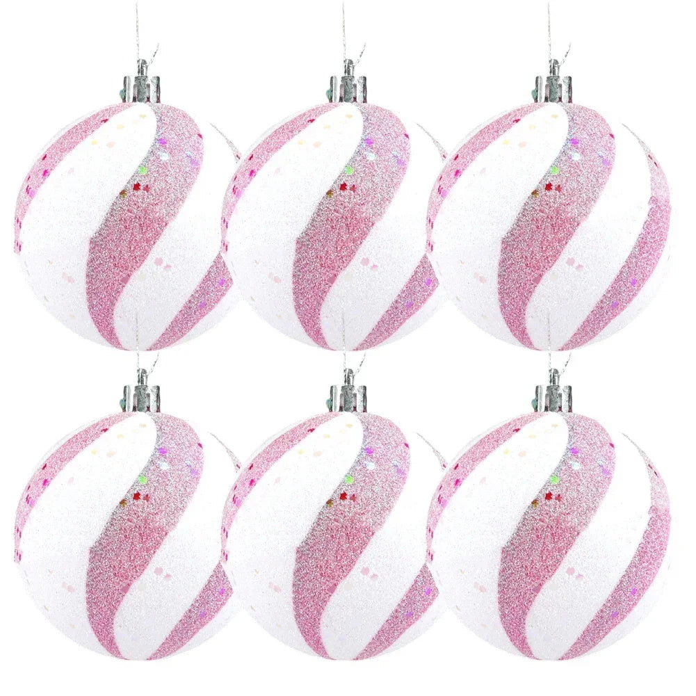Pink Sequin Christmas Ball Ornaments 8cm Set of 6 | Holiday