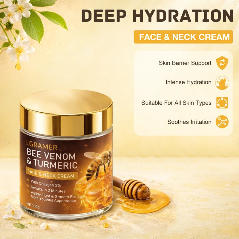Bee Venom Facial Neck Lifting Cream Firms and Lifts Loose Skin, Smoothes Skin | Alcohol-Free, Containing Hyaluronic Acid,30g/60g Peaceful Pleasures Health and Wellness