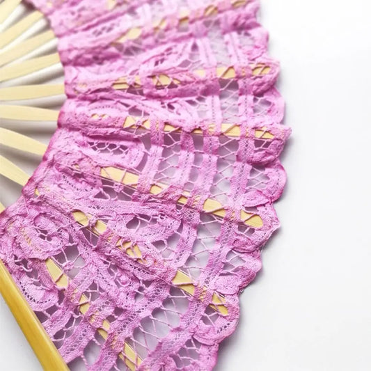 Bamboo Lace Folding Hand Fan with Tassel – Vintage Style Decorative Hand Fan Oasis Select pink