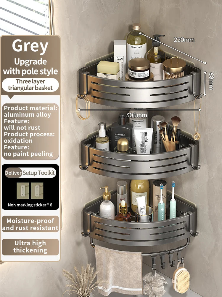 No-Drill Adhesive Bathroom Shelf & Towel Rack | Metal Wall Mount