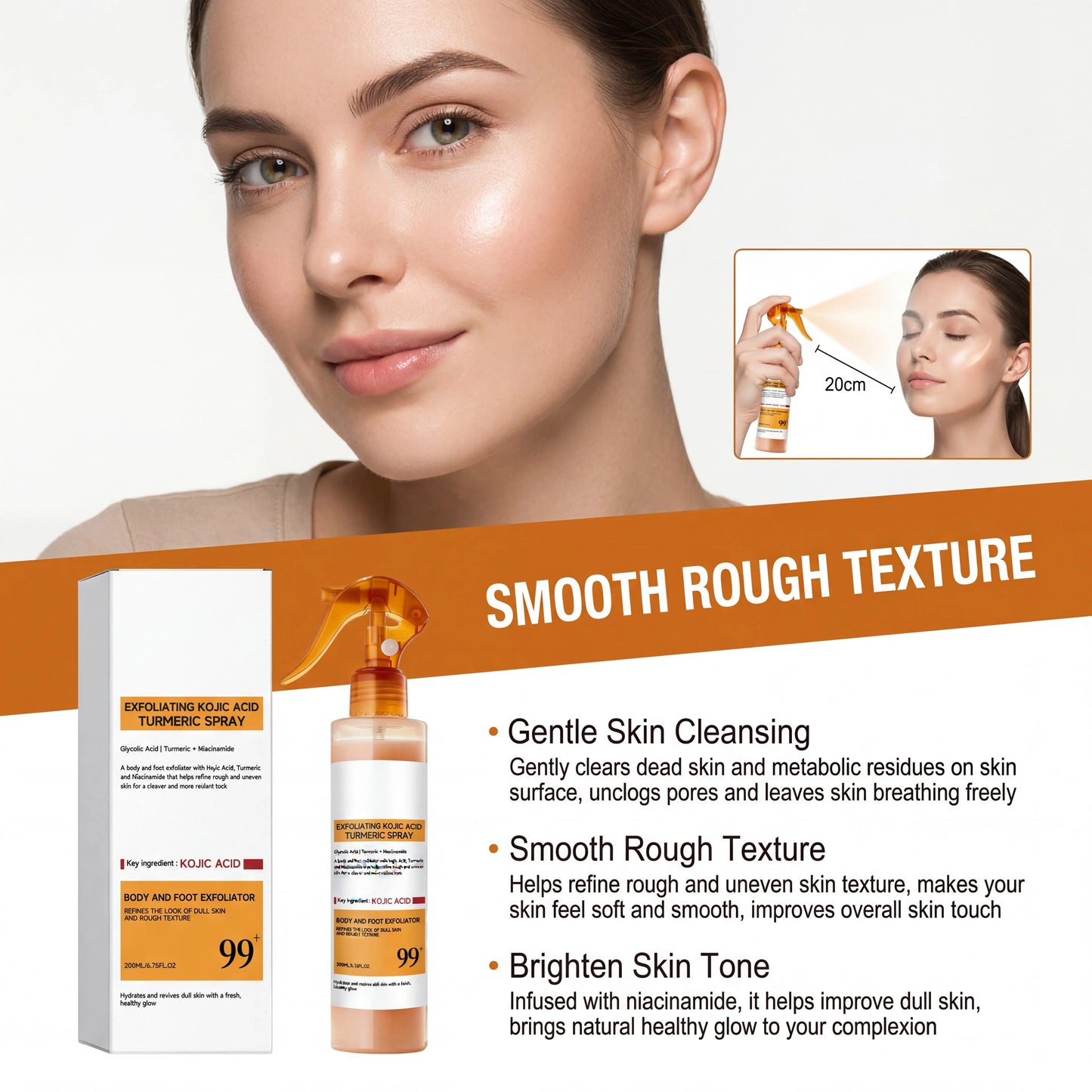 Kojic Acid Turmeric Exfoliating Brightening Spray Serum 200ml