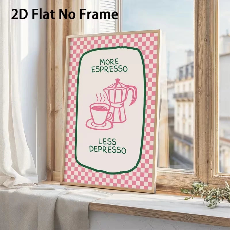 Retro Pink Espresso Quote Canvas Wall Art Print | Home Decor