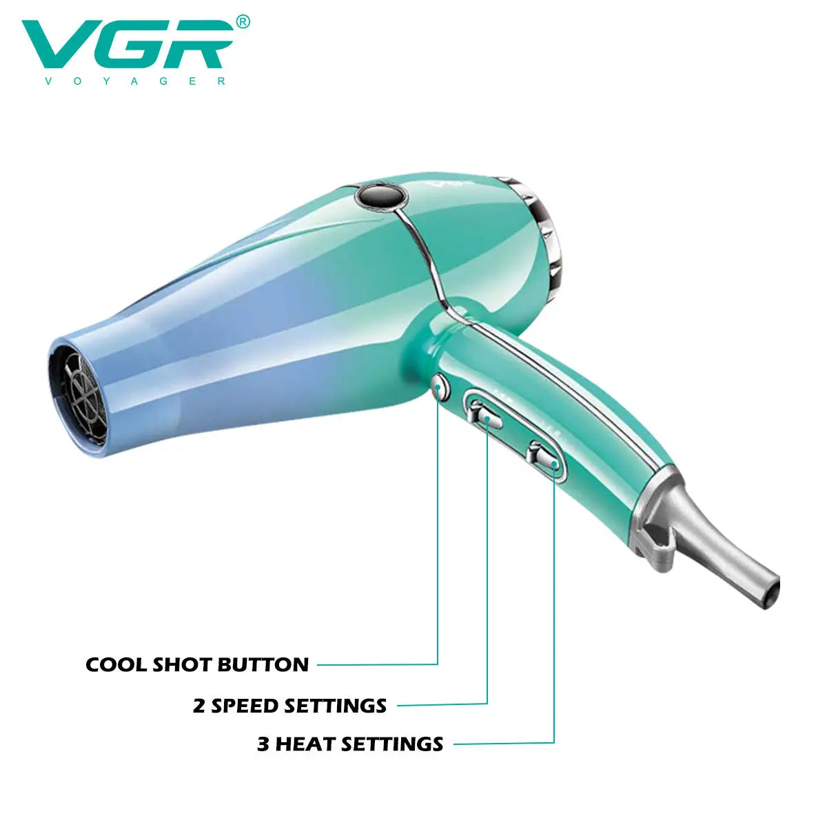 VGR high-power hair dryer 2000-2400W super strong wind duct, dormitory, household negative ion wind wet hair drying machin V-452 Peaceful Pleasures Health and Wellness