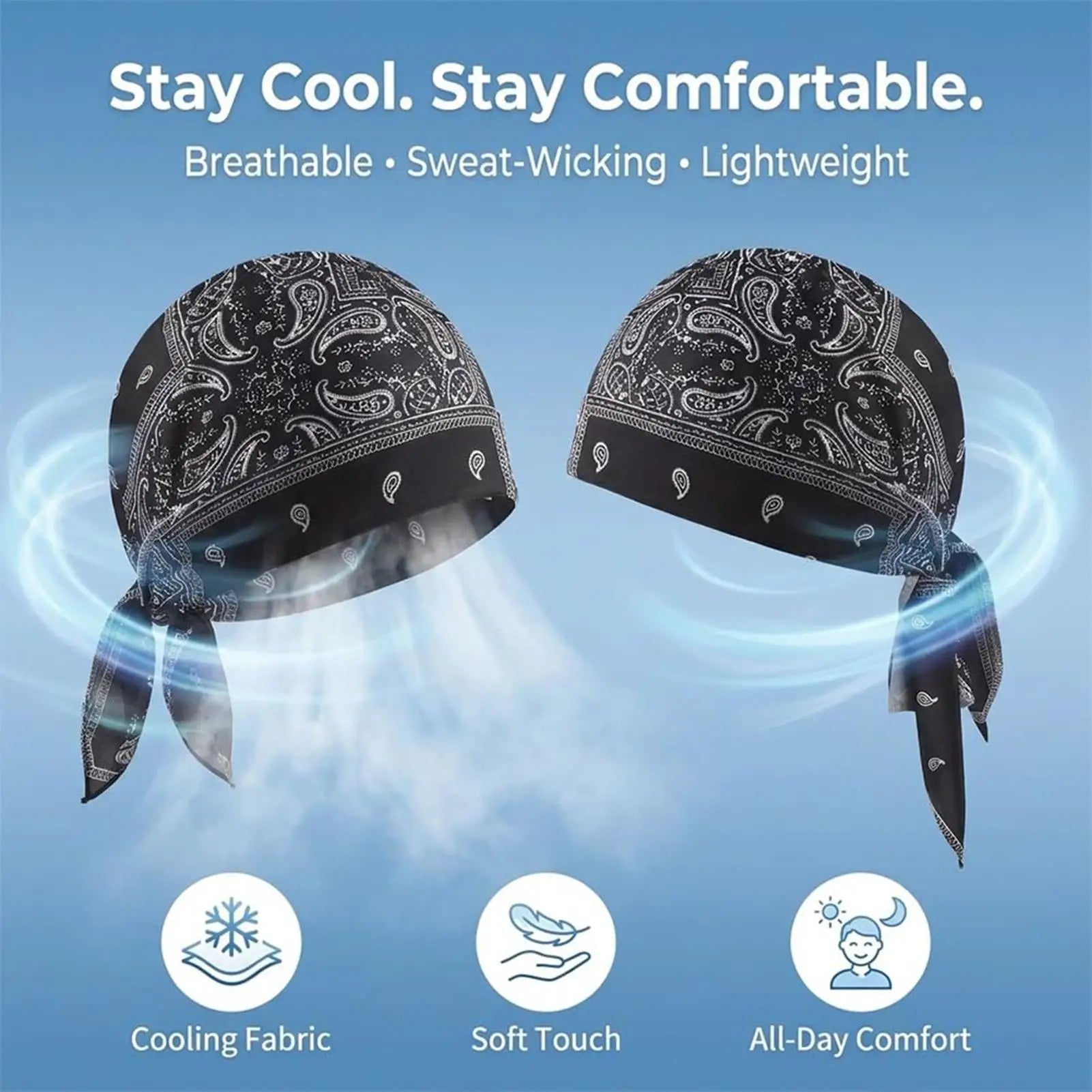Sweat Wicking Cooling Skull Cap Stretchy Helmet Liner Breathable Head Scarf for Motorcycle Cycling Summer Running Gym Baseball ﻿ Peaceful Pleasures Health and Wellness