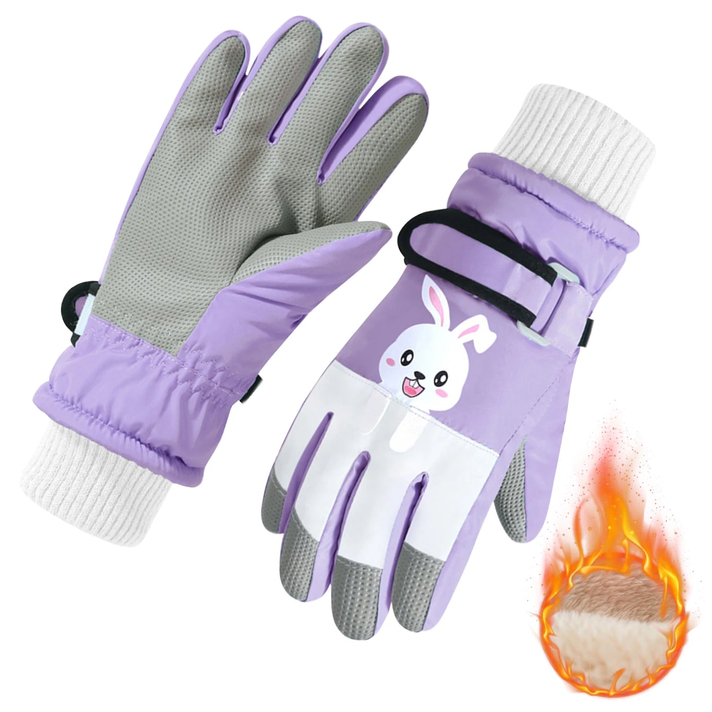 Children's Waterproof Ski Gloves, Winter Thick Glove with Cartoon Printed Boys Girls 4-14 Years For Winter Fun Cycling Snowboard Peaceful Pleasures Health and Wellness Purple-M