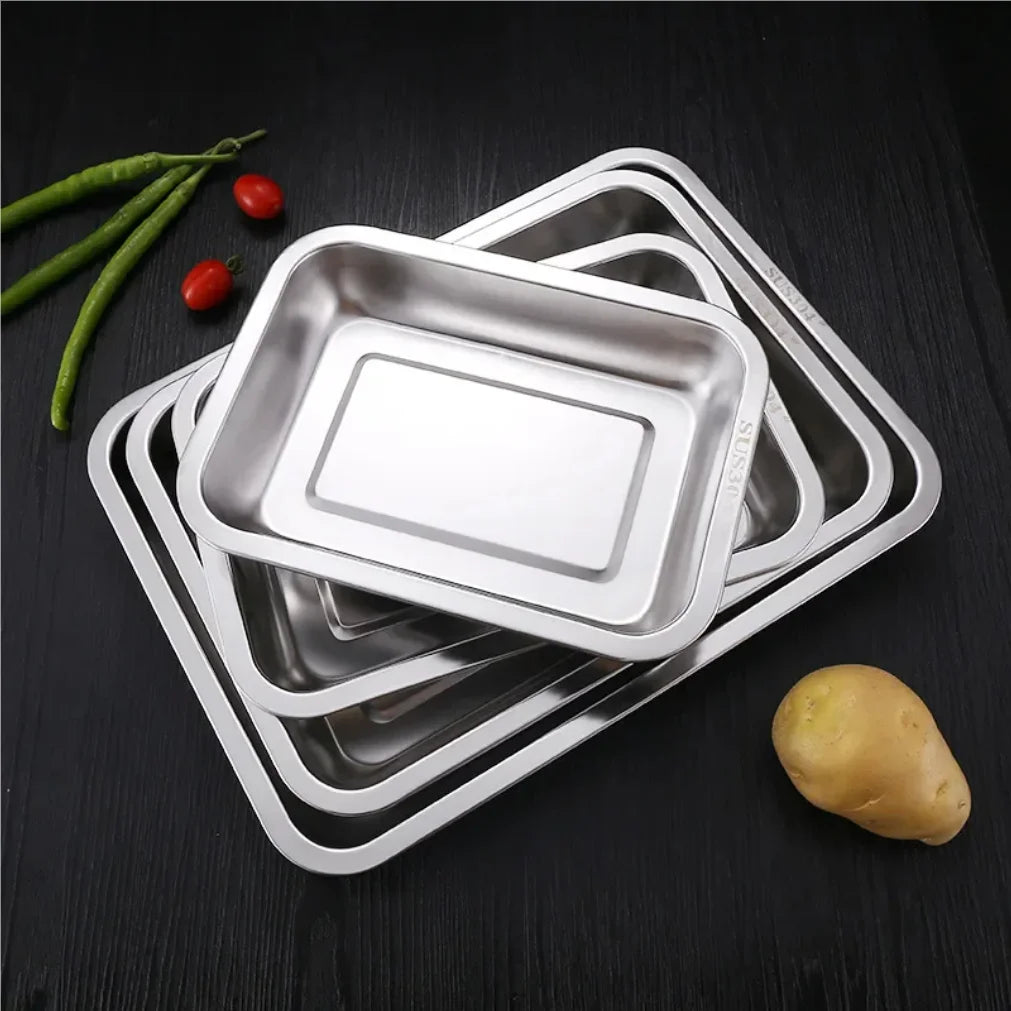 Stainless Steel Rectangle Serving Tray | BBQ & Restaurant