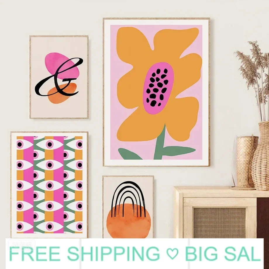 Retro Geometric Abstract Flower Canvas Wall Art HD Print Canvas Wall Art Peaceful Pleasures Health and Wellness