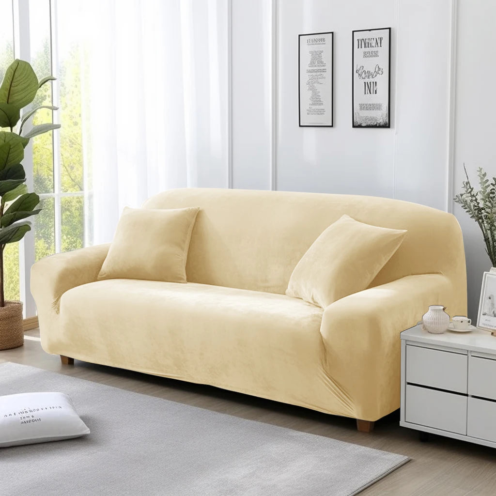 Thick Velvet Sofa Covers 1 2 3 4 Seater Stretch Non-Slip Couch Cover Furniture Protector Plush Sofa Slipcovers with 1 Pillowcase Peaceful Pleasures Health and Wellness Cream Yellow 3seat( 190-230cm)