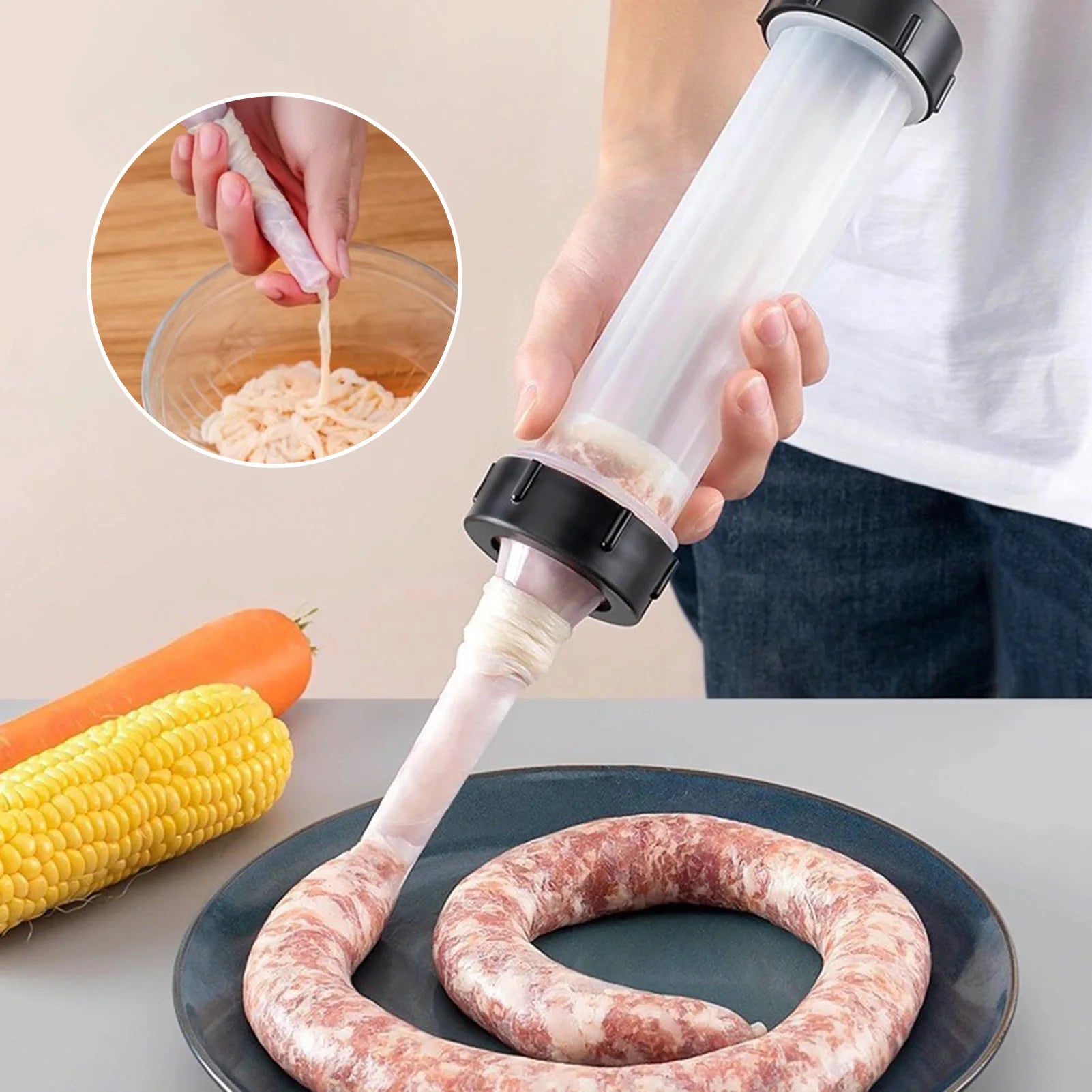 Manual Sausage Maker with 3 Filler Nozzles | Hand Push Stuffer Manual Sausage Stuffer Peaceful Pleasures Health and Wellness