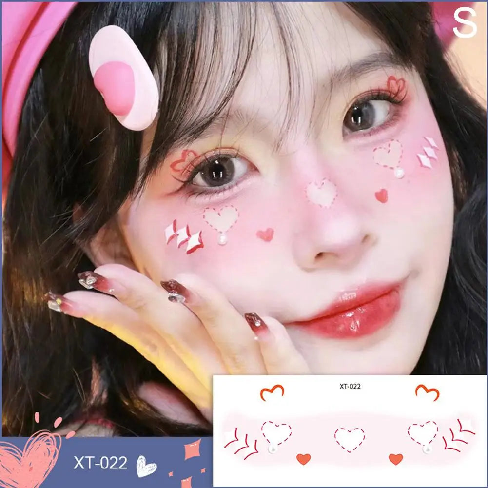 Cute Love Heart Face Temporary Tattoo Stickers – Waterproof Eye Shadow & Makeup Stickers for Party & Festival Looks Peaceful Pleasures Health and Wellness S