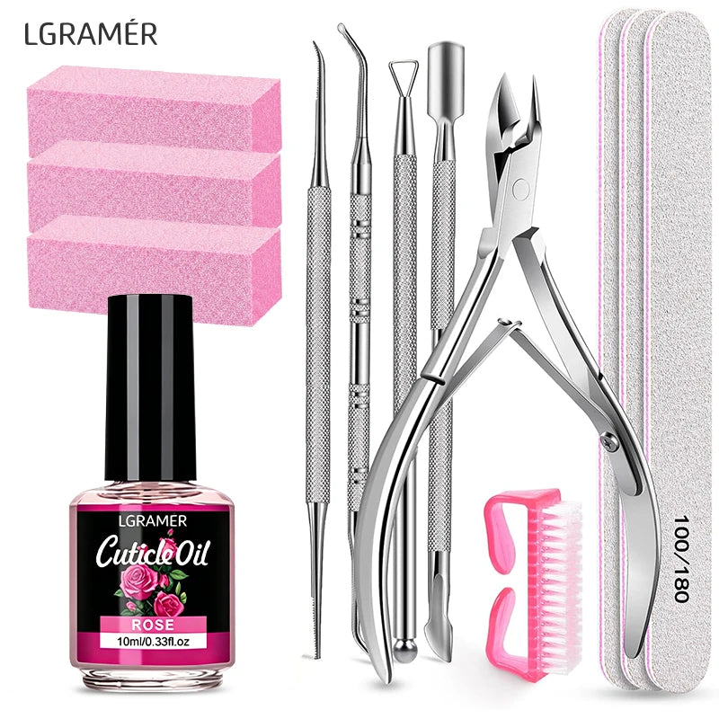 13-Piece Nail File & Manicure Kit with Cuticle Oil | LGRAMER