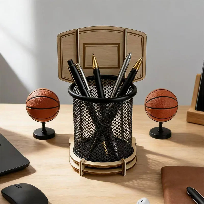Wooden Multi-functional Assembled Basketball Hoop, Pen Holder, Stationery Storage, Office, Study, Entertainment Storage Tool Box Peaceful Pleasures Health and Wellness