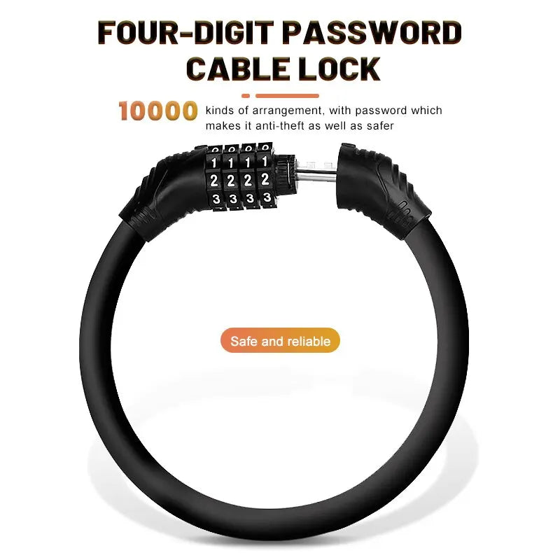 4-Digit Combination Cable Bike Lock – Bicycle, Scooter & Moto