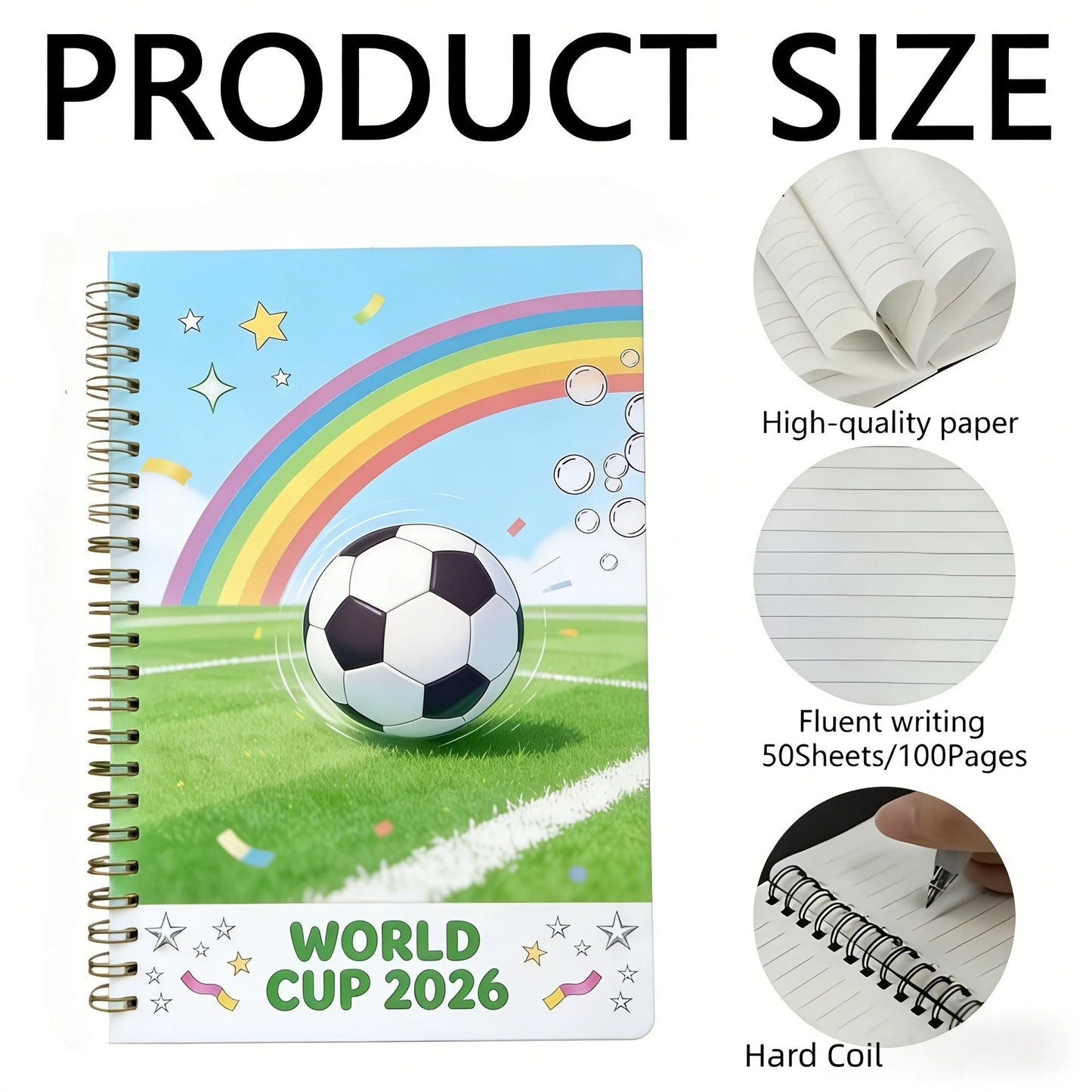2026 World Cup Soccer Notebook Cute Spiral Journal Kids Football Fans