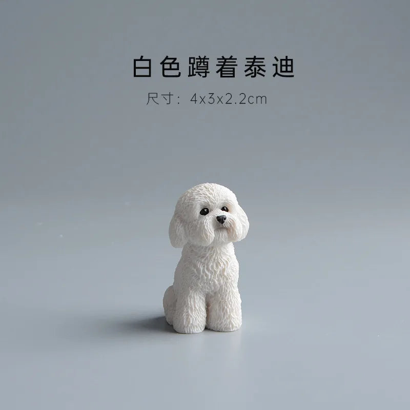 Simulation Poodle Dog Figures Puppy Model Resin Crafts Mini Animal Ornament Miniature Figurine Kawaii Dog Action Figures decor Peaceful Pleasures Health and Wellness White dog squatting