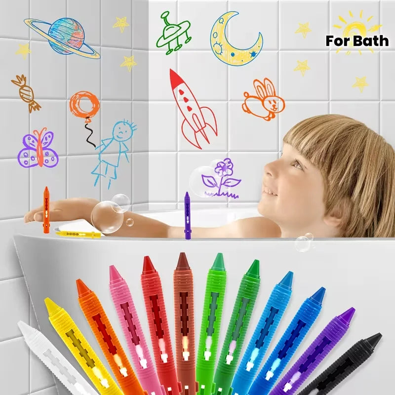 Washable Bath Crayons for Kids – 6-Color Bathtub Art Set