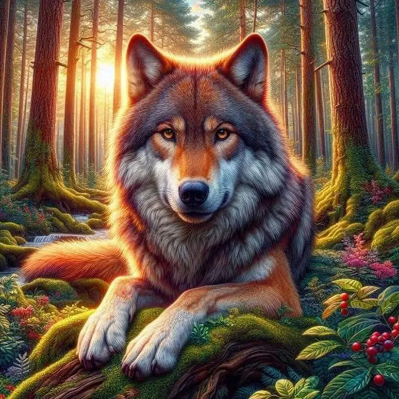 5D DIY Wolf Diamond Painting Kit – Full Round Rhinestone Mosaic Diamond Painting Kit Peaceful Pleasures Health and Wellness 6 30x40cm Unframed