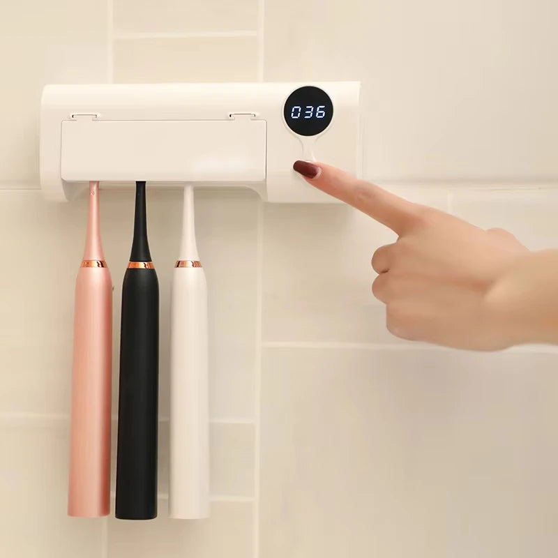Hot Selling Custom Plastic Wall Mounted Automatic Toothpaste Dispenser UV Toothbrush Holder Squeezer Peaceful Pleasures Health and Wellness