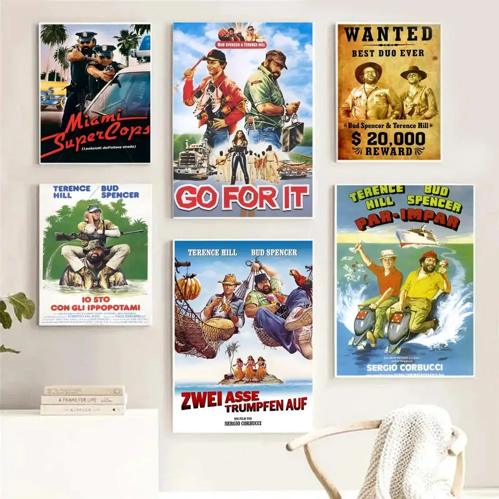Terence Hill & Bud Spencer HD Wall Poster | Self-Adhesive PVC Art Wall Art Poster Peaceful Pleasures Health and Wellness