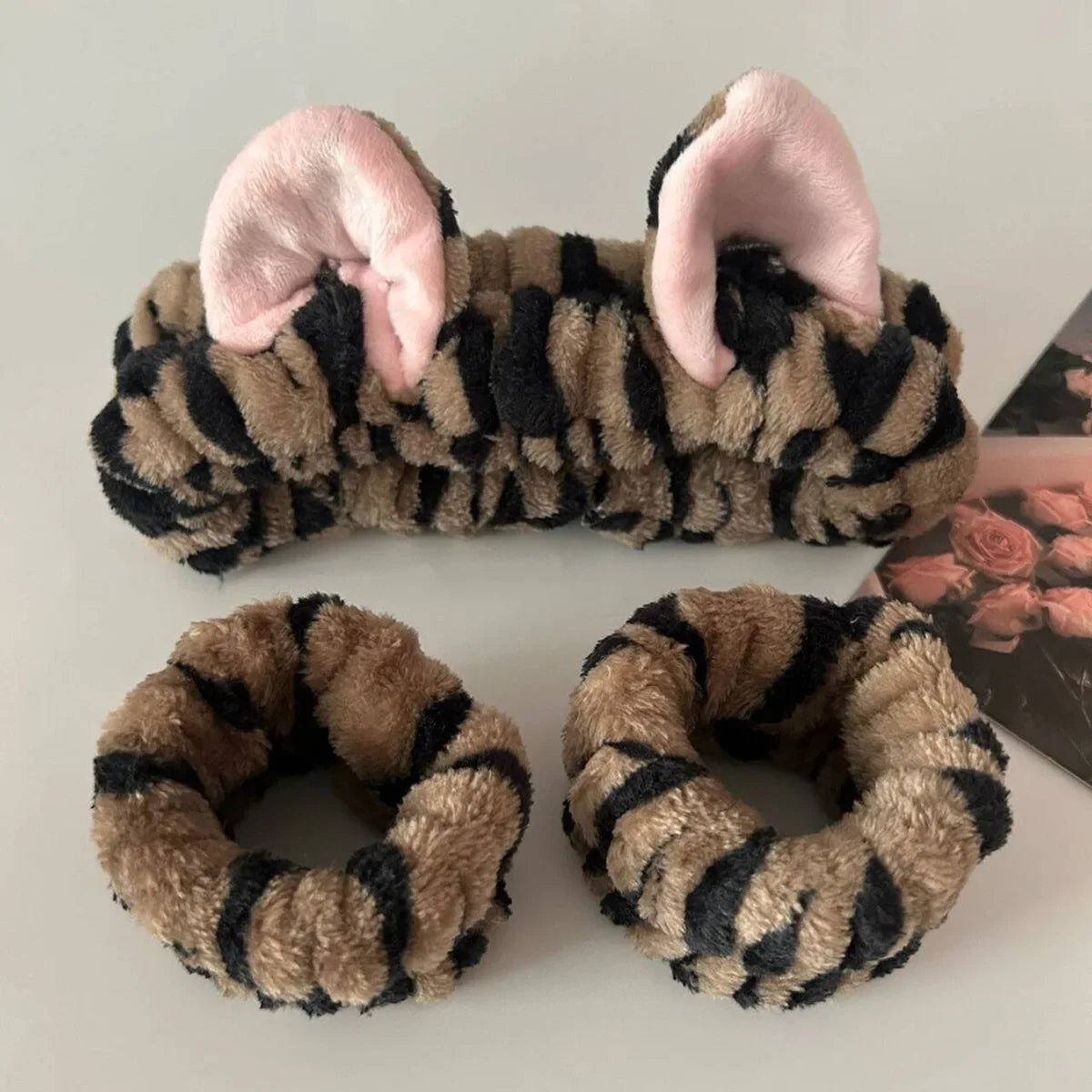 3-Pack Cat Ear Leopard Plush Headbands – Spa & Makeup