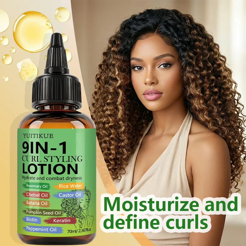 YUITIKUE 9 IN 1 Curl Styling Lotion Rosemary Oil Castor Oil Keratin Biotin Hydrating Anti‑Dryness Curly Hair Care Lotion 70ml Peaceful Pleasures Health and Wellness
