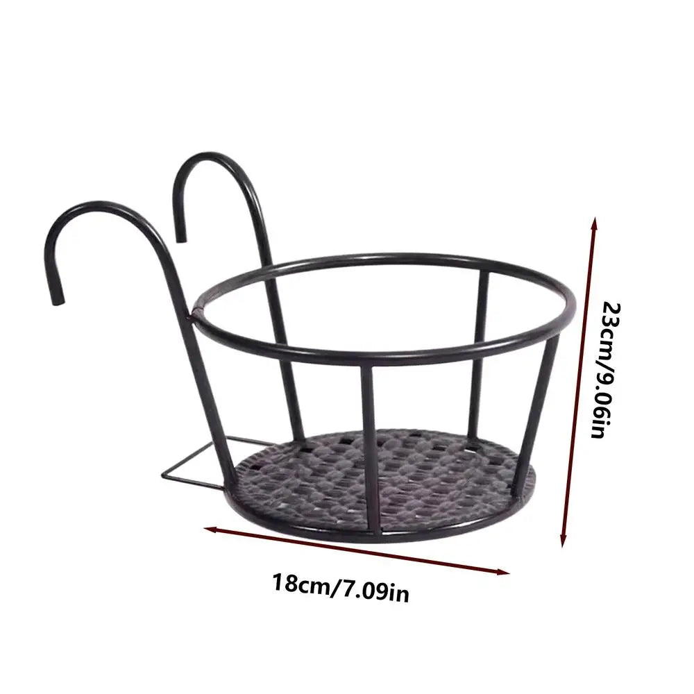 Railing Plant Hanger Iron Thickened Flower Pot Rack Metal Balcony Planter Stand For Indoor Outdoor Windowsill Deck Garden Patio Peaceful Pleasures Health and Wellness Black China Mainland