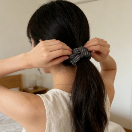 New Korean Stripe Polka Dot Metal Heart Hair Tie Elegant High Grade Square Scarf Large Hair Scrunchie Ponytail Holder Accessory Peaceful Pleasures Health and Wellness