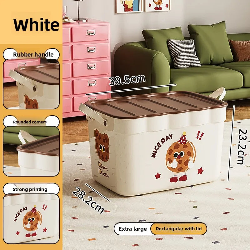 Cartoon Pattern Lidded Storage Box for Toys Snacks Dustproof Desktop Container Household Storage Solution for Various Items Peaceful Pleasures Health and Wellness White with Lid XXL 1 Pc