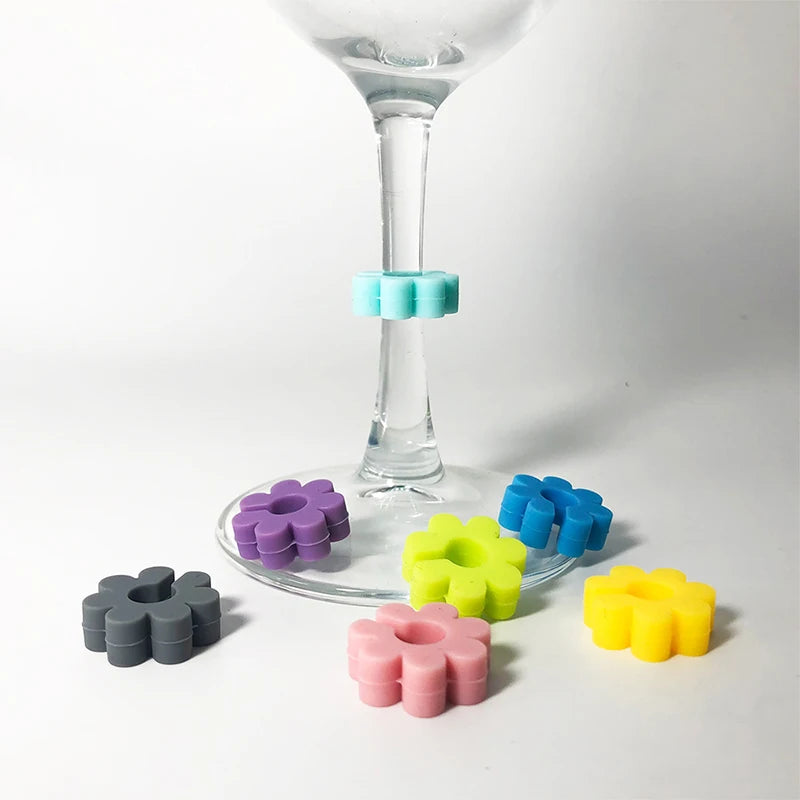 Silicone Wine Glass Markers & Drink Charms – 6 Pack