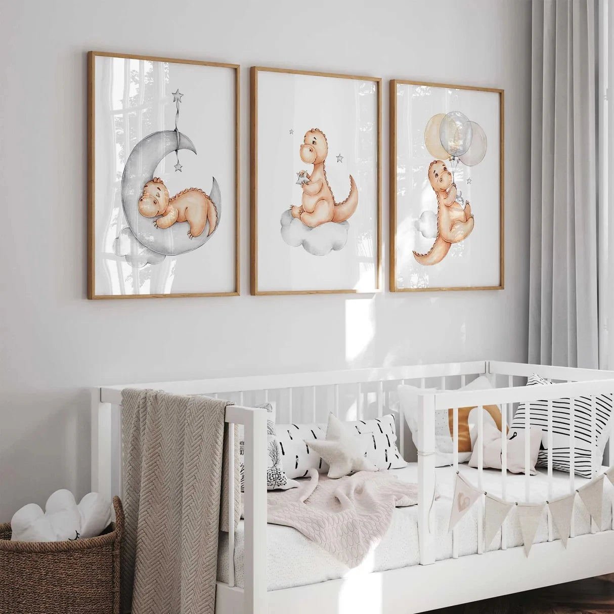 3-Piece Cartoon Dinosaur Kids Canvas Wall Art | Nursery Decor